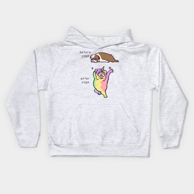 Before Afer Yoga English Bulldog Kids Hoodie by huebucket